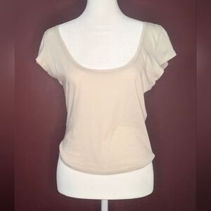 Zara Cream Scoop Neck Short Sleeve Top